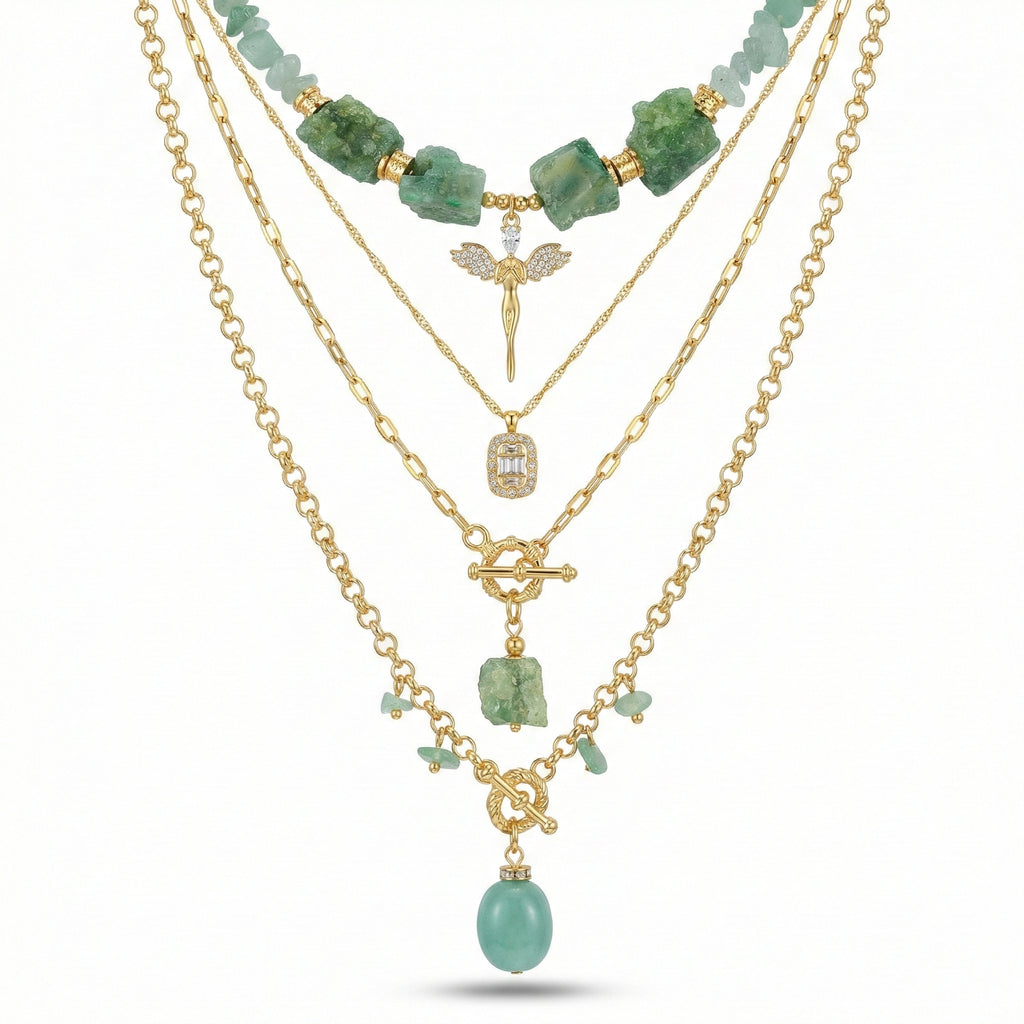 Aventurine Stone Layered Necklace Set