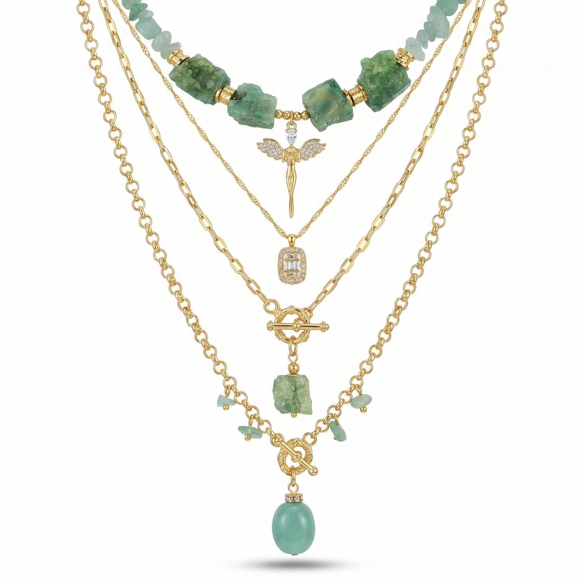Aventurine Stone Layered Necklace Set
