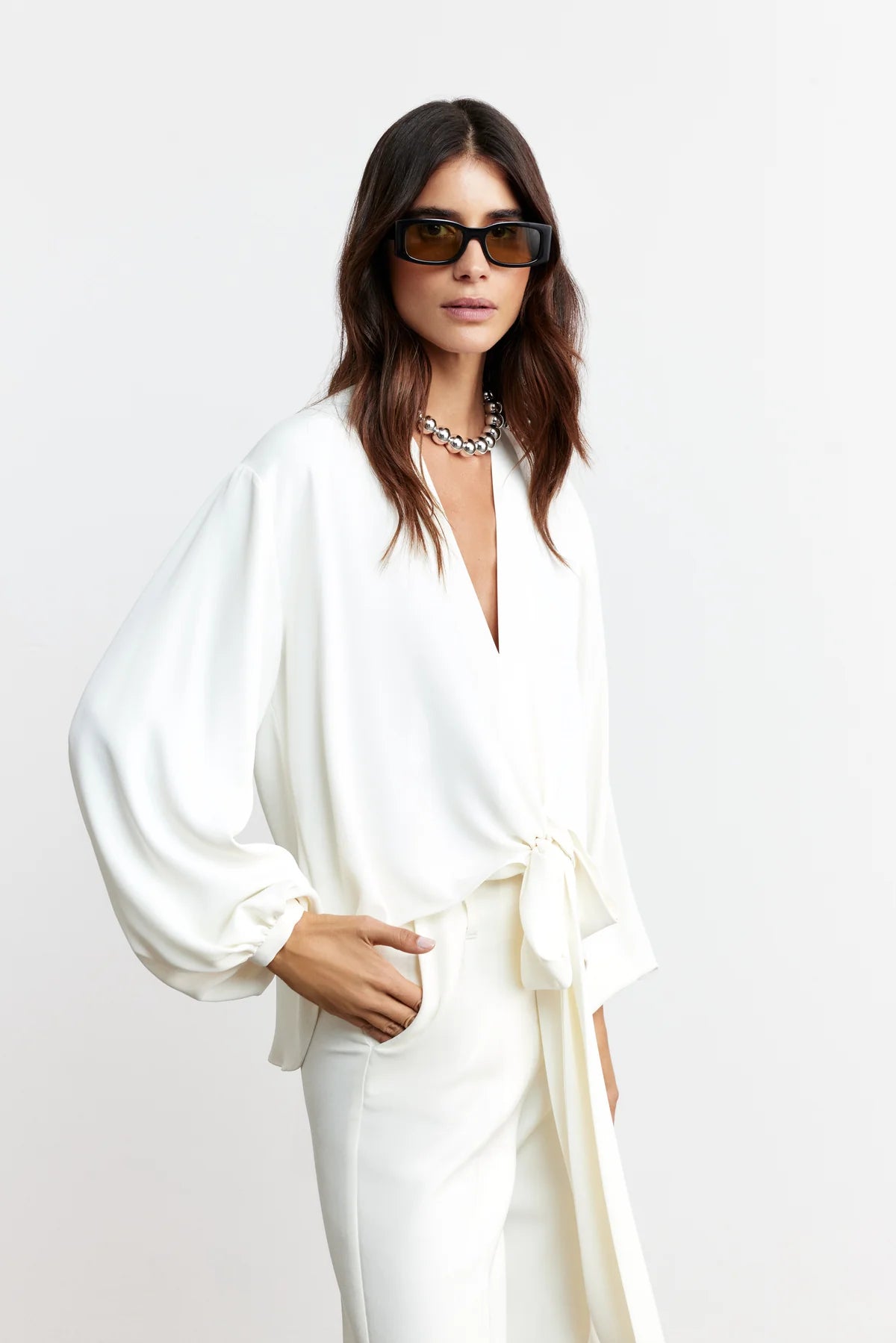 Ivory Serene Tie-Front Blouse