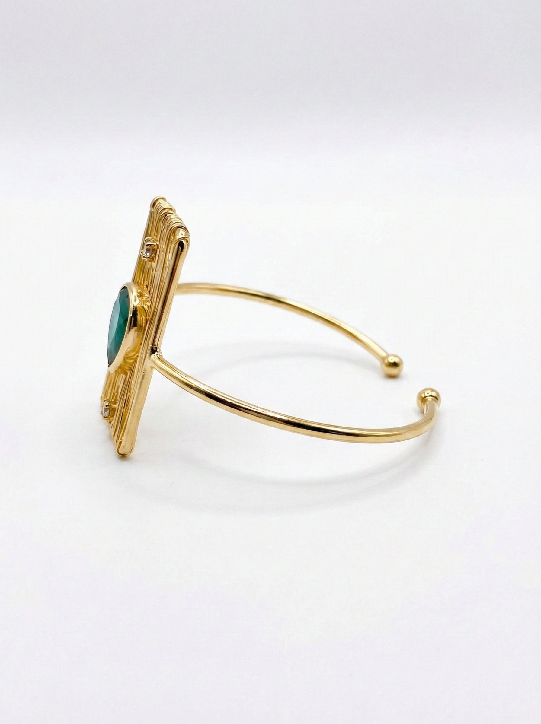 Cat’s Eye & Zircon Statement Cuff Bracelet