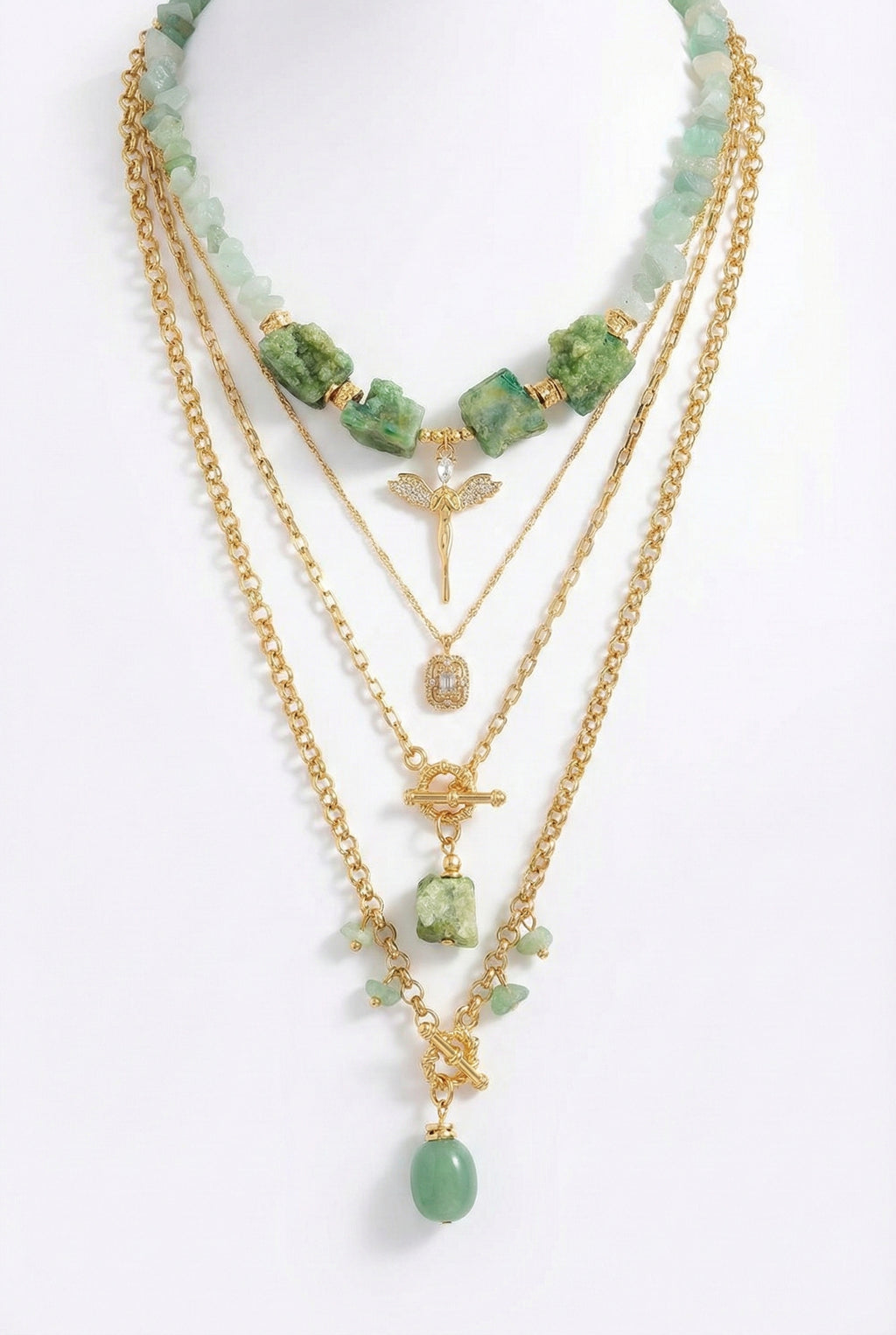 Aventurine Stone Layered Necklace Set