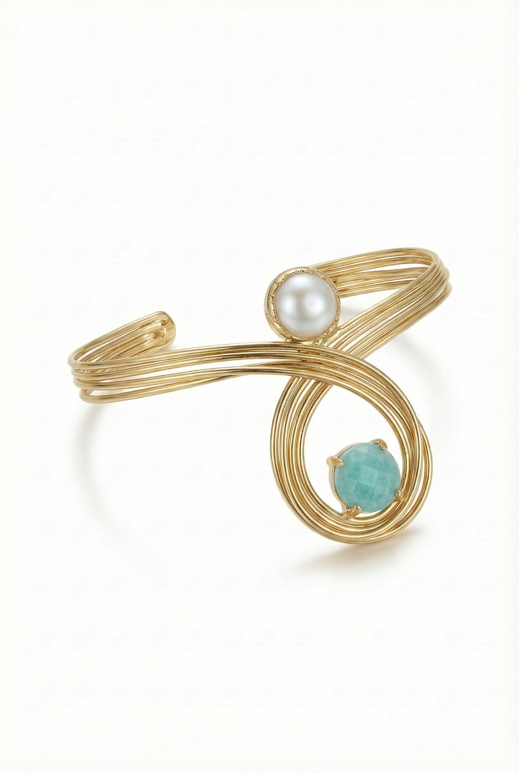 Baroque Pearl & Cat’s Eye Statement Cuff Bracelet