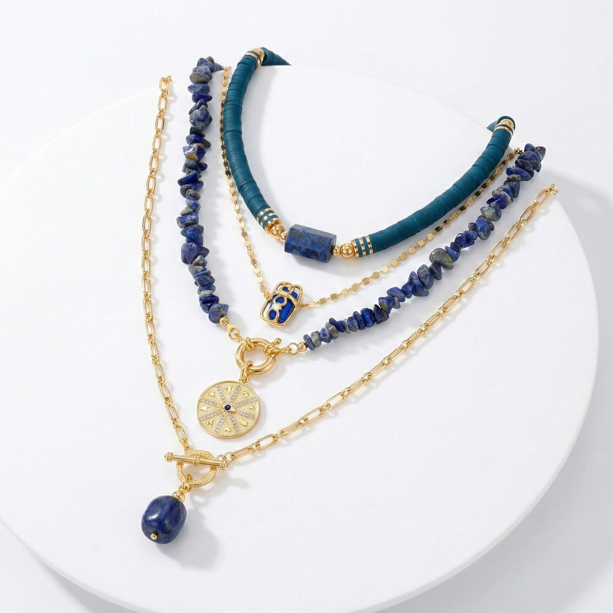 Lapis Stone Statement Necklace Set