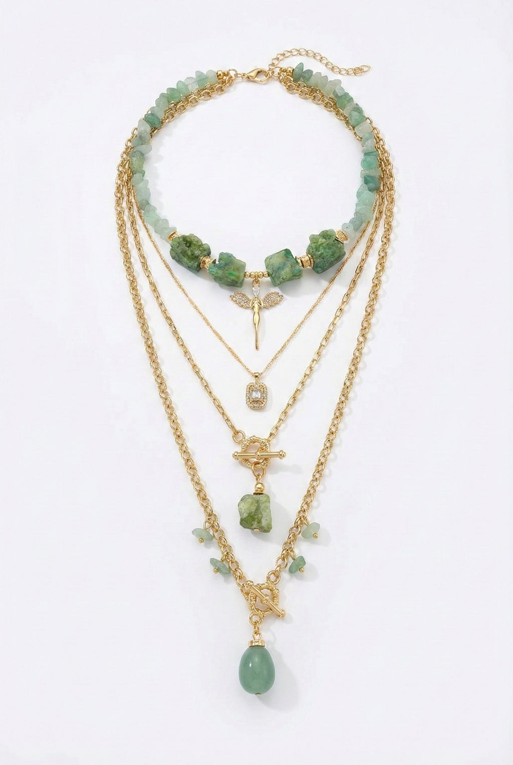 Aventurine Stone Layered Necklace Set