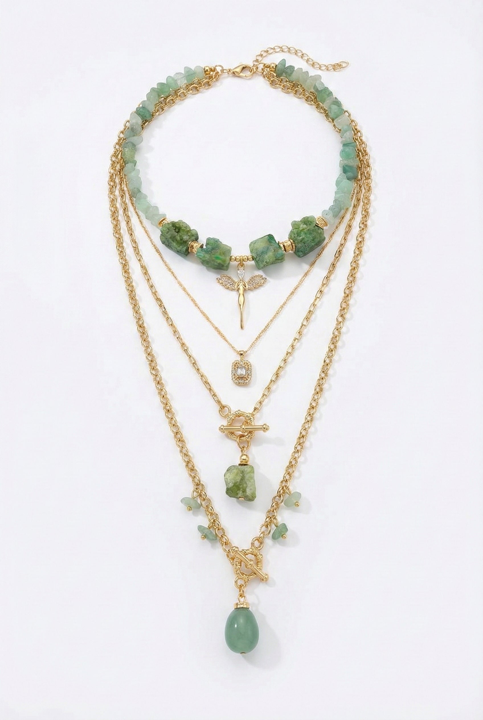 Aventurine Stone Layered Necklace Set