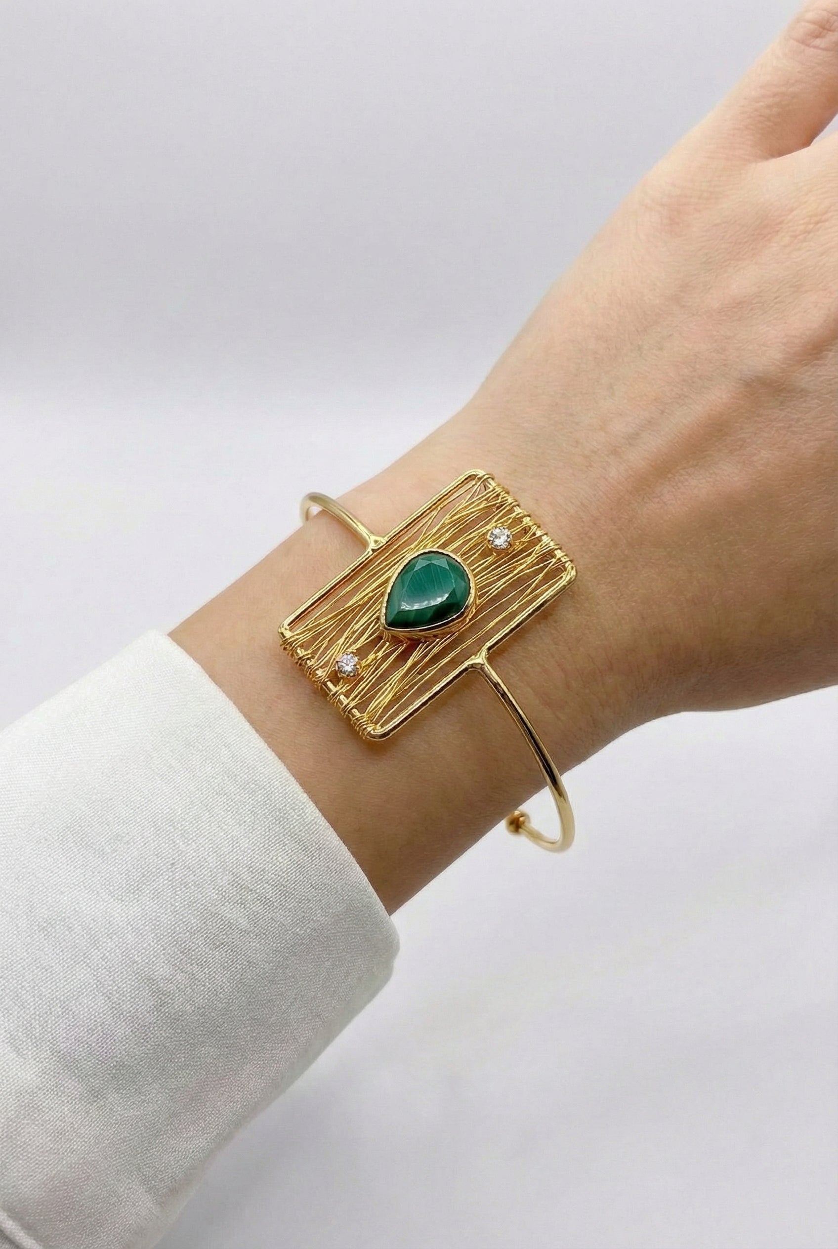 Cat’s Eye & Zircon Statement Cuff Bracelet