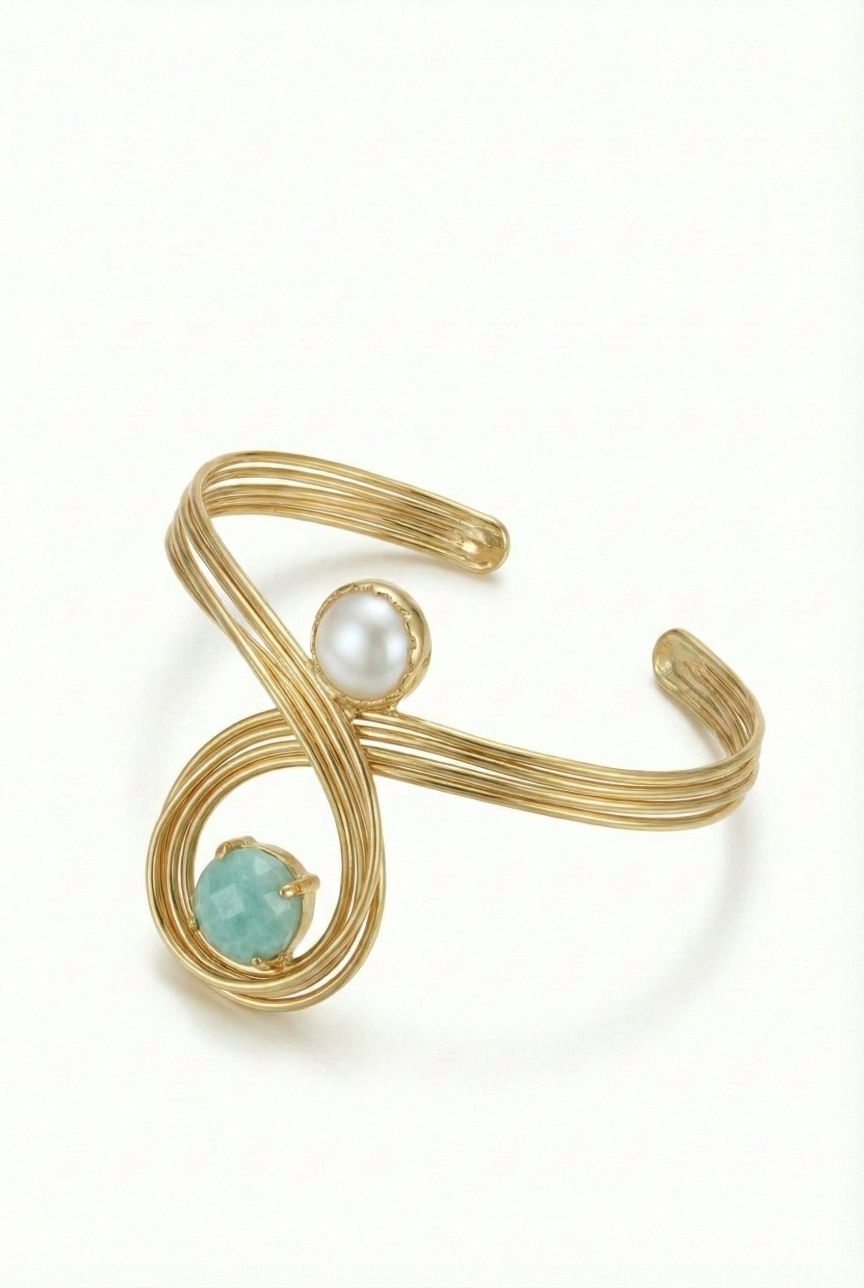Baroque Pearl & Cat’s Eye Statement Cuff Bracelet