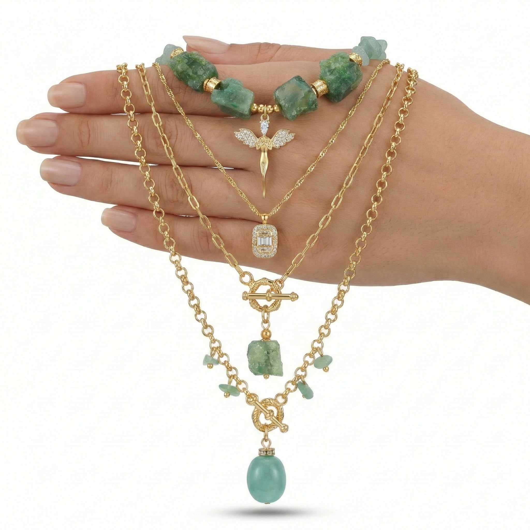 Aventurine Stone Layered Necklace Set