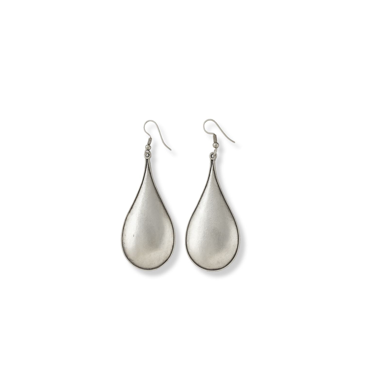 Minimalist silver-plated teardrop earrings with smooth matte finish and sculptural shape