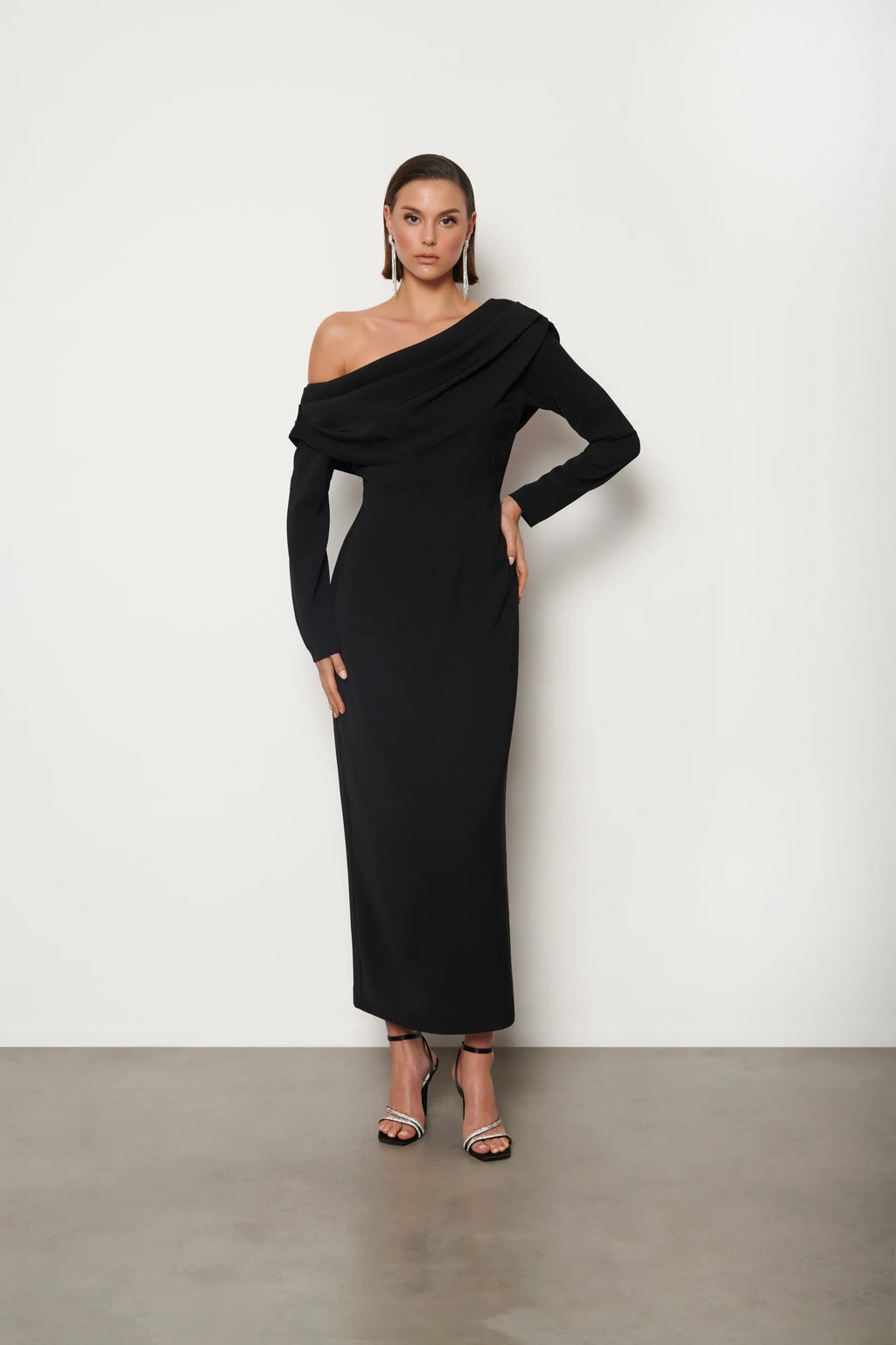 Serena Asymmetric Drape Column Dress