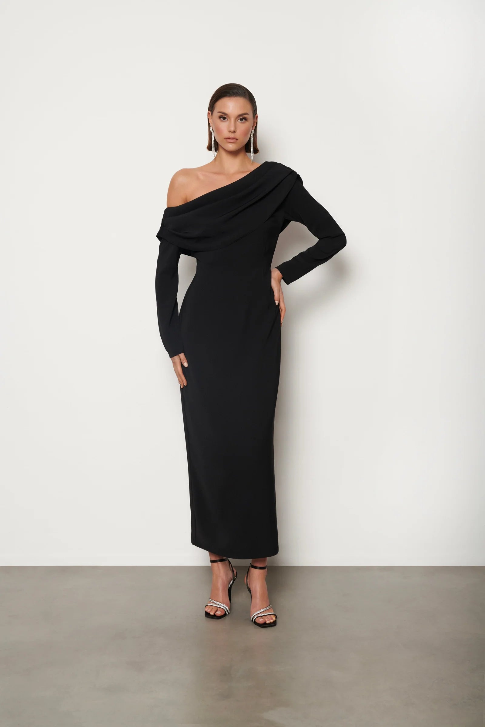Serena Asymmetric Drape Column Dress