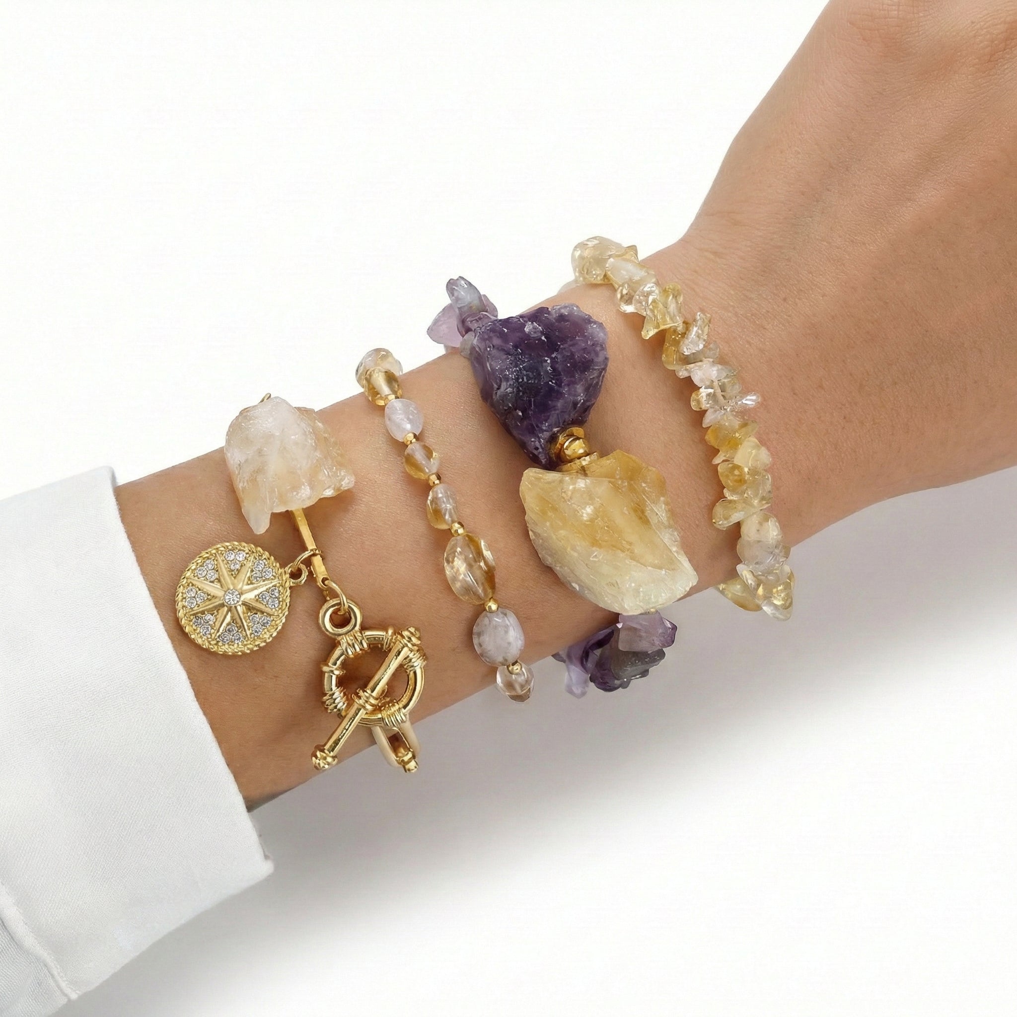 Amethyst & Citrine Stone Bracelet Set