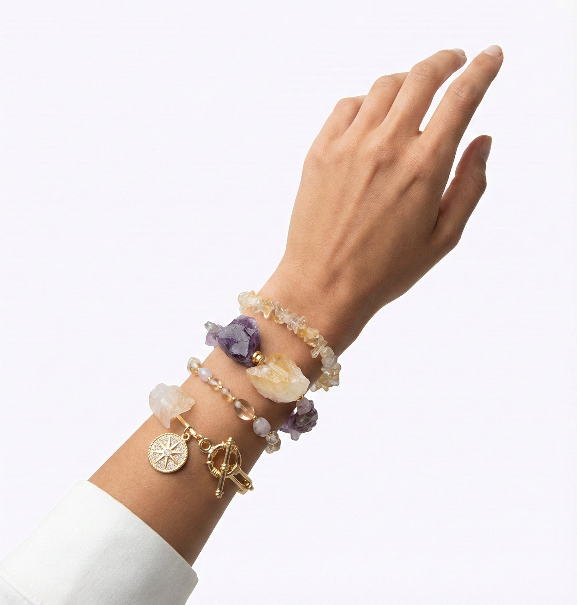 Amethyst & Citrine Stone Bracelet Set